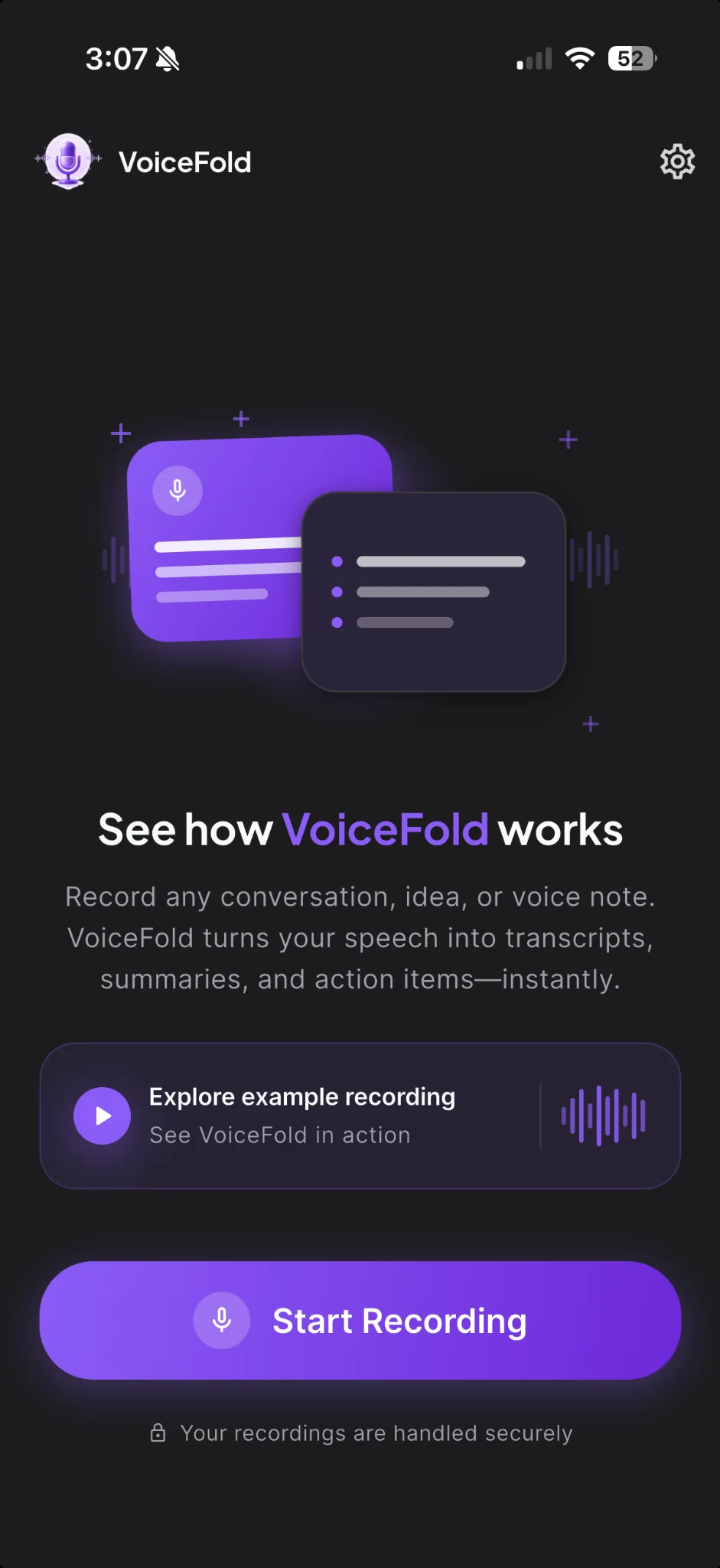 VoiceFold recording home screen